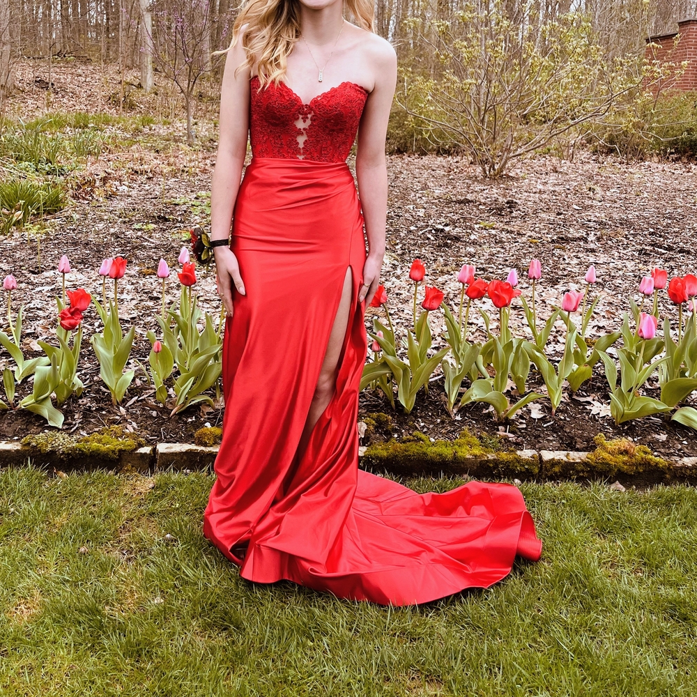 Sherri Hill Red Satin Mermaid Prom Gown